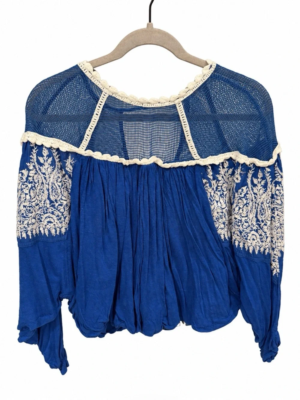 Free People Royal Blue Embroidered Mesh Yoke Tunic